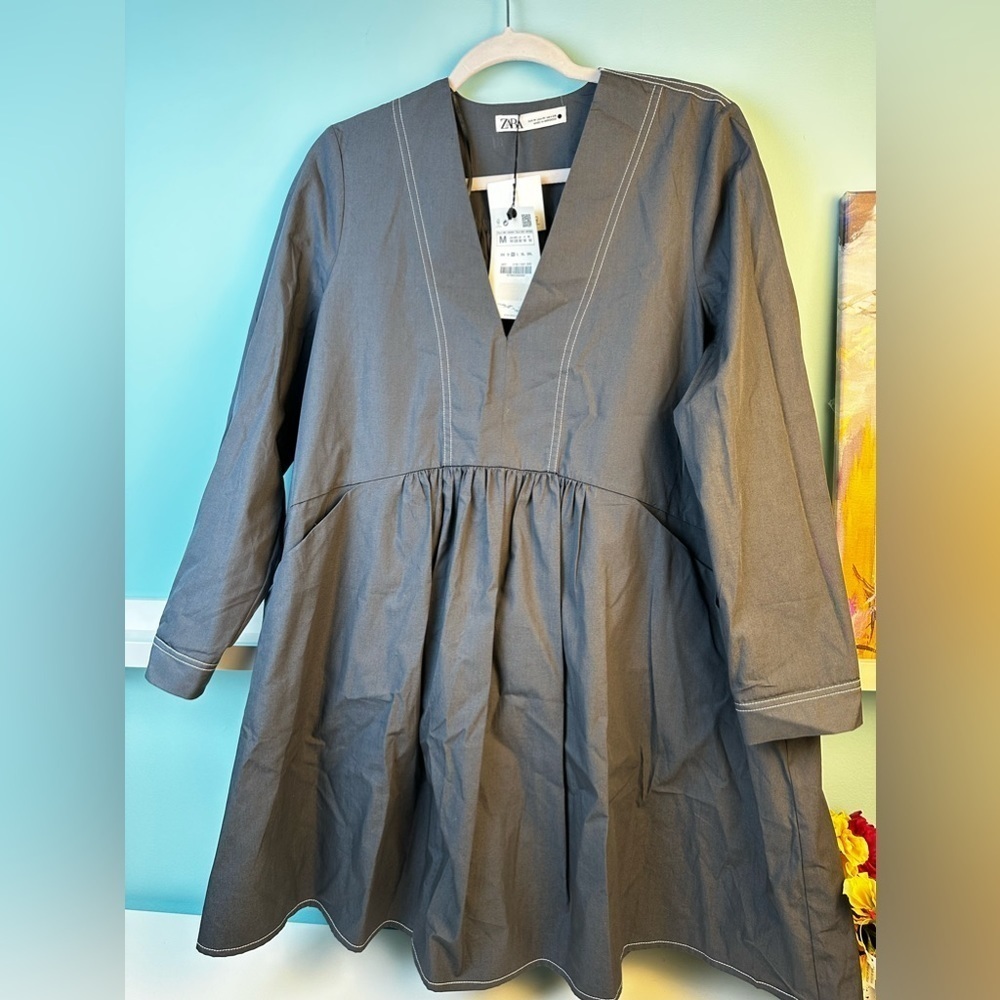 Zara The Dory dress, long sleeves 100% cotton size M, NWT - Picture 3 of 12